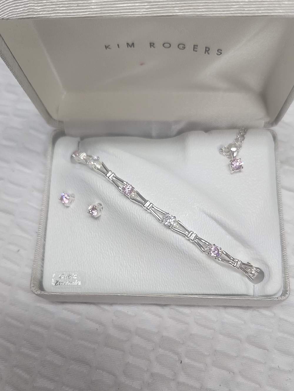 Kim Rogers Silver Bracelet and Pink Cubic Zirconia Jewelry Set